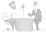 Two people creating podcast
