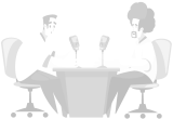 Two people creating podcast
